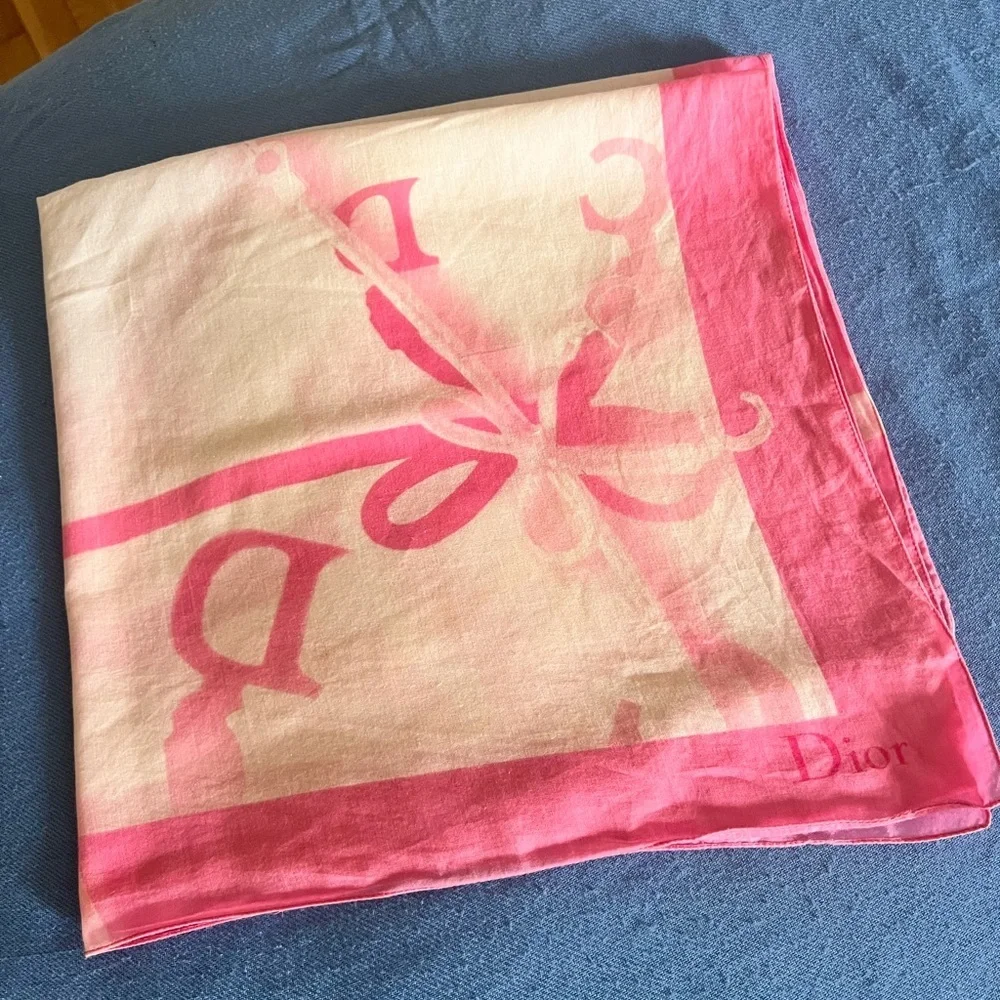 Dior Pink and White cotton Scarf 25x27